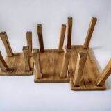 Lot de 3 tables gigognes brutalistes en chêne massif
