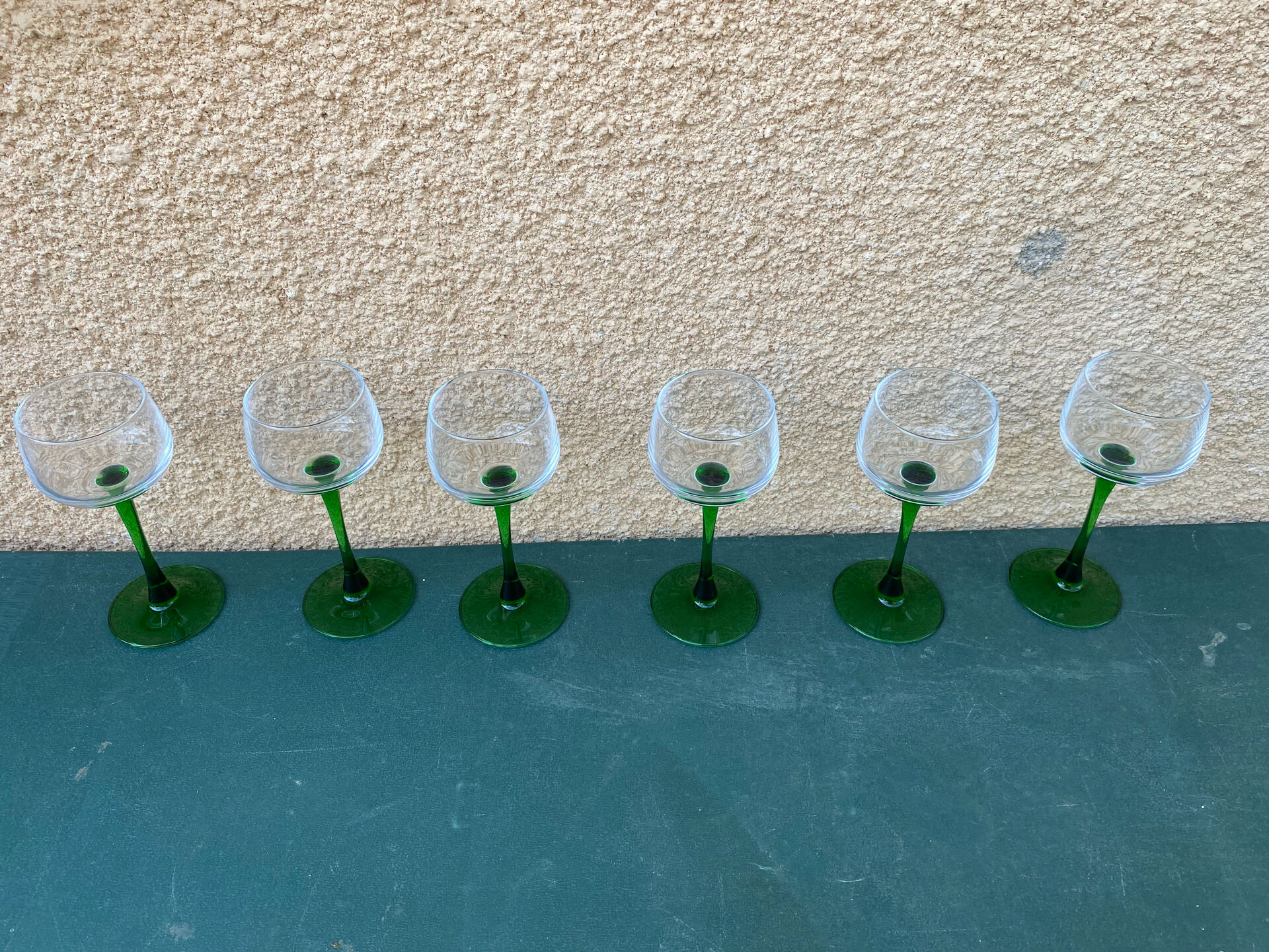 Set of 6 Vintage Alsace Wine Glasses – Emerald Green Stem