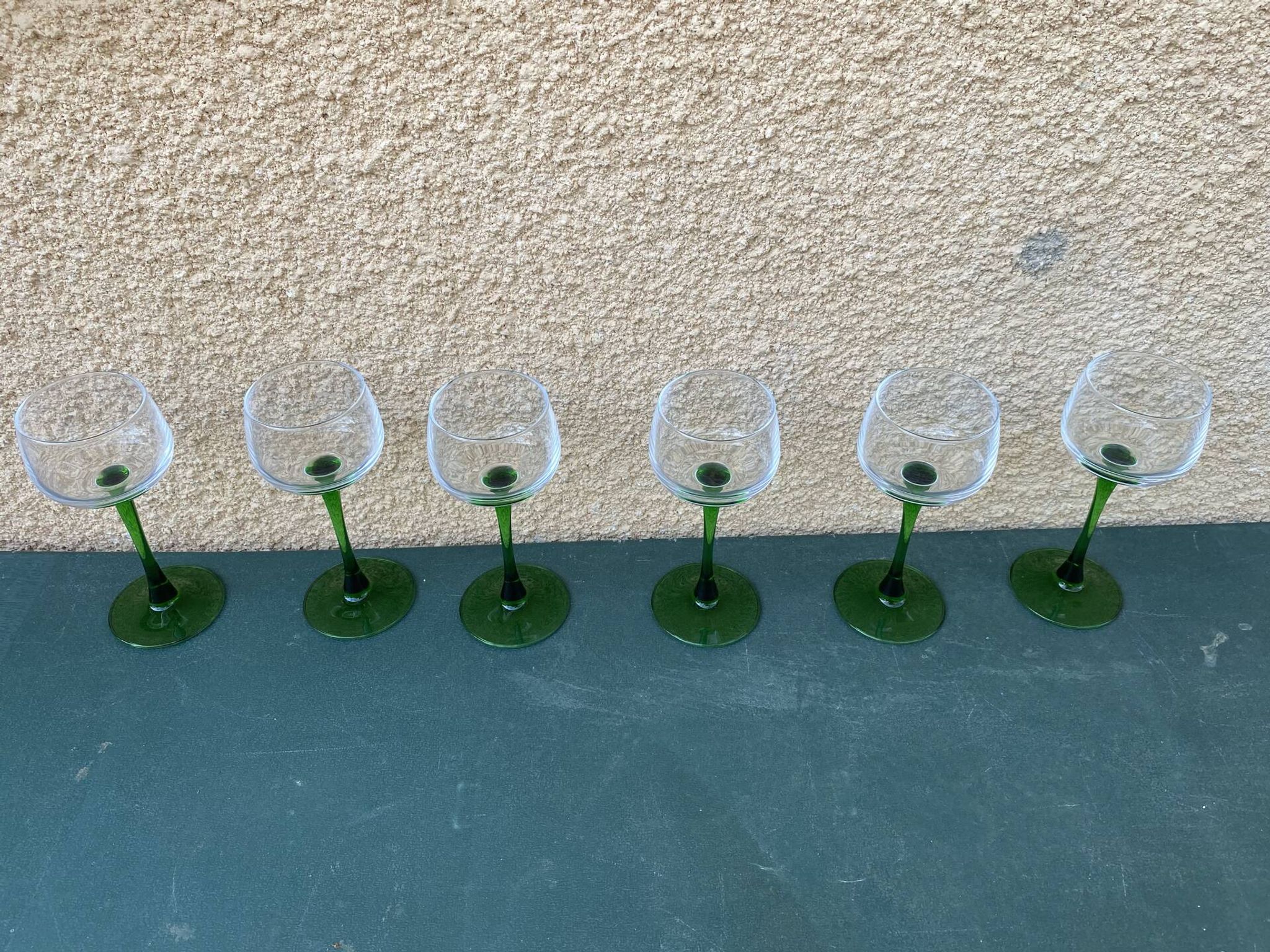 Set of 6 Vintage Alsace Wine Glasses – Emerald Green Stem