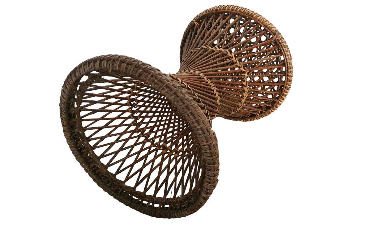 Old Diabolo Stool In Woven Rattan Year 60-70 Vintage Decoration
