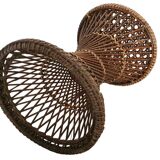 Old Diabolo Stool In Woven Rattan Year 60-70 Vintage Decoration