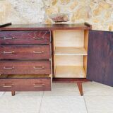 Large vintage chest of drawers with four drawers and one door in oak, circa 1960s