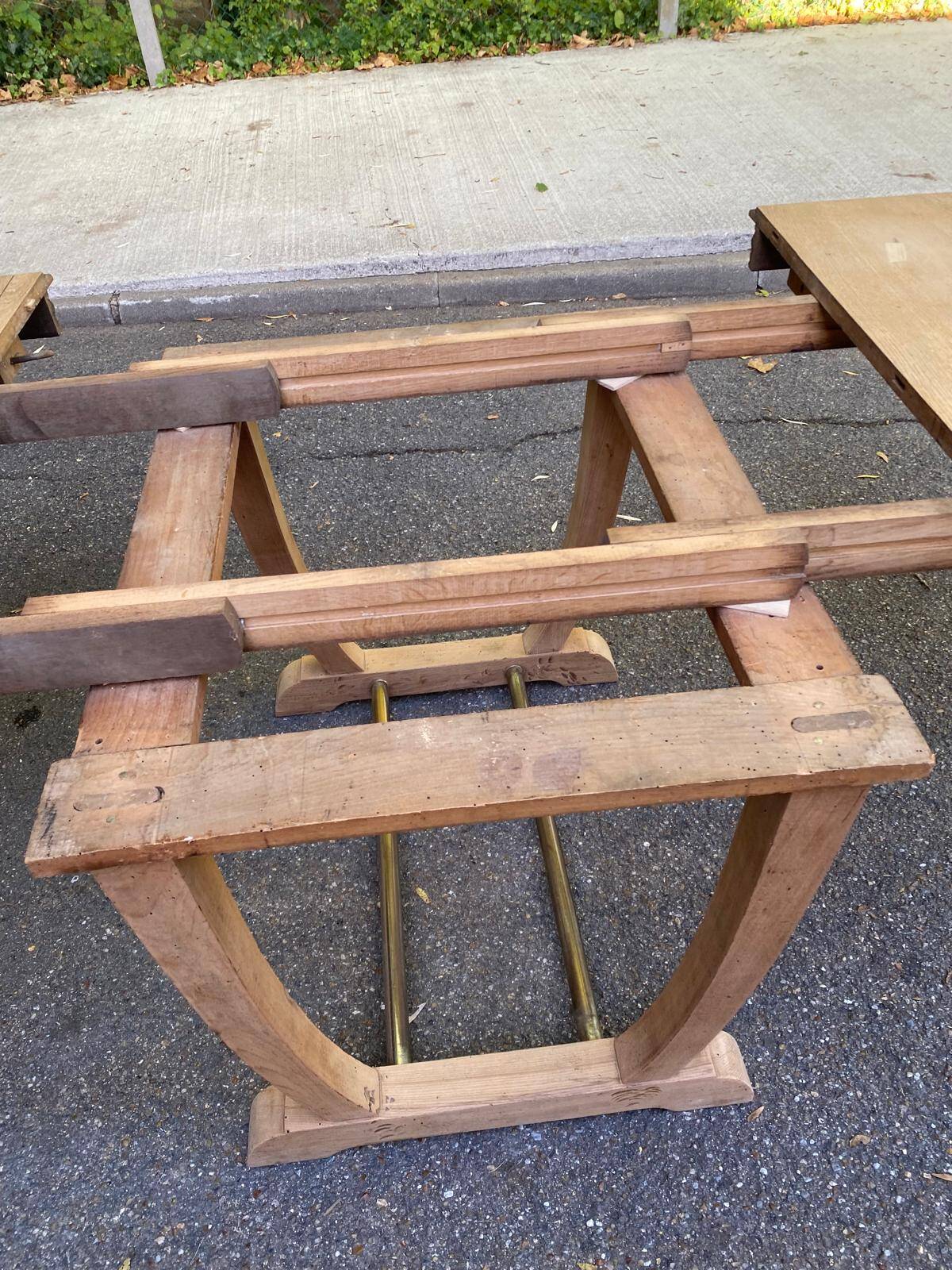 Art Deco extendable dining table with a central pedestal, stripped, made of solid oak 193.
