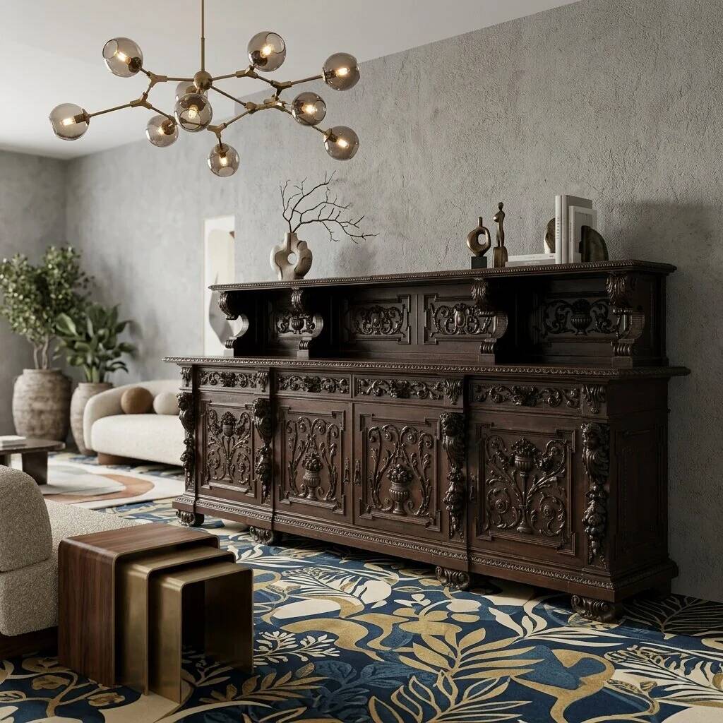 Antique neo-Renaissance walnut buffet, Italy, 19th century
