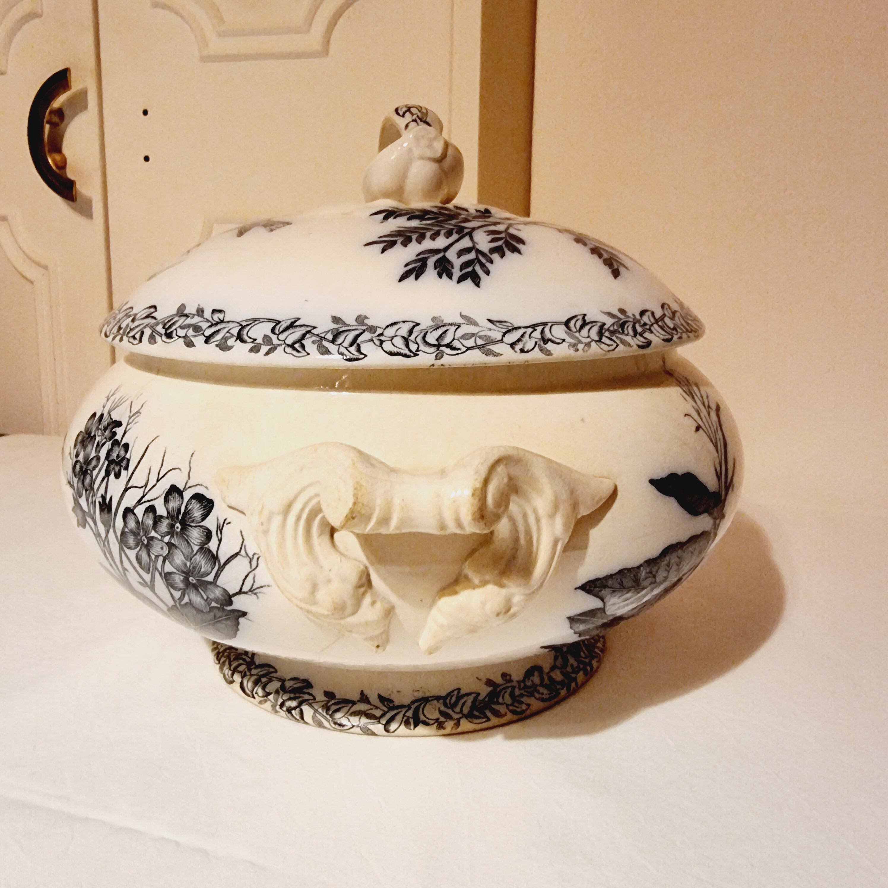 Antique Gien Translucent Porcelain Tureen in Gien Earthenware from 1900