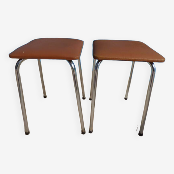 2 vintage stools with faux leather tops