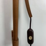 Scandinavian Danish oak wall arc swing lamp, 1970s by Domus