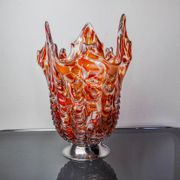 Red and white Seguso vase in Murano glass, Italy, 1960