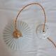 Vintage lampshade pendant light in striped embossed white opaline - circa 1940s