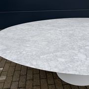 Original Knoll Tulip oval dining table (244cm) in Carrara marble.