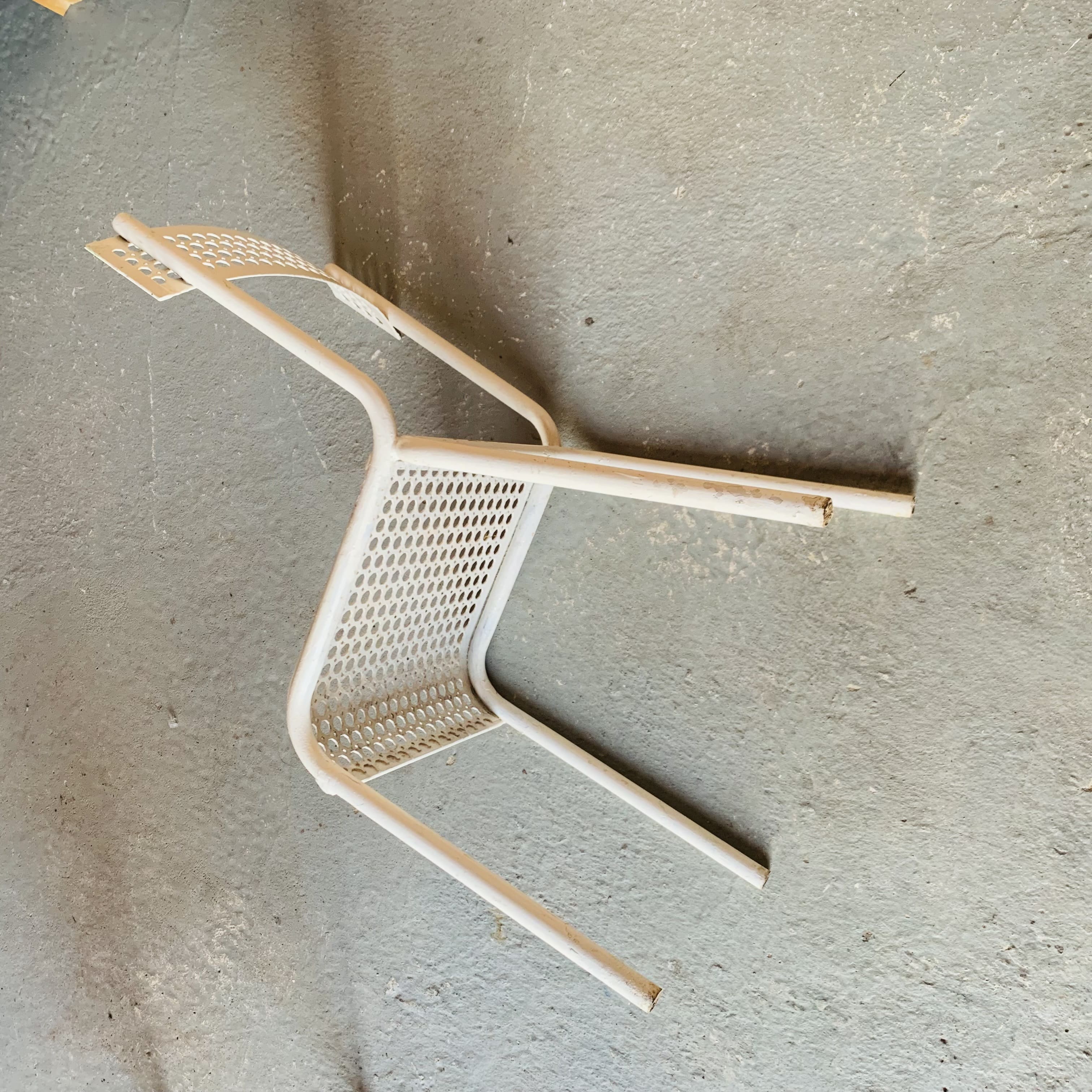 Series of 3 perforated metal chairs