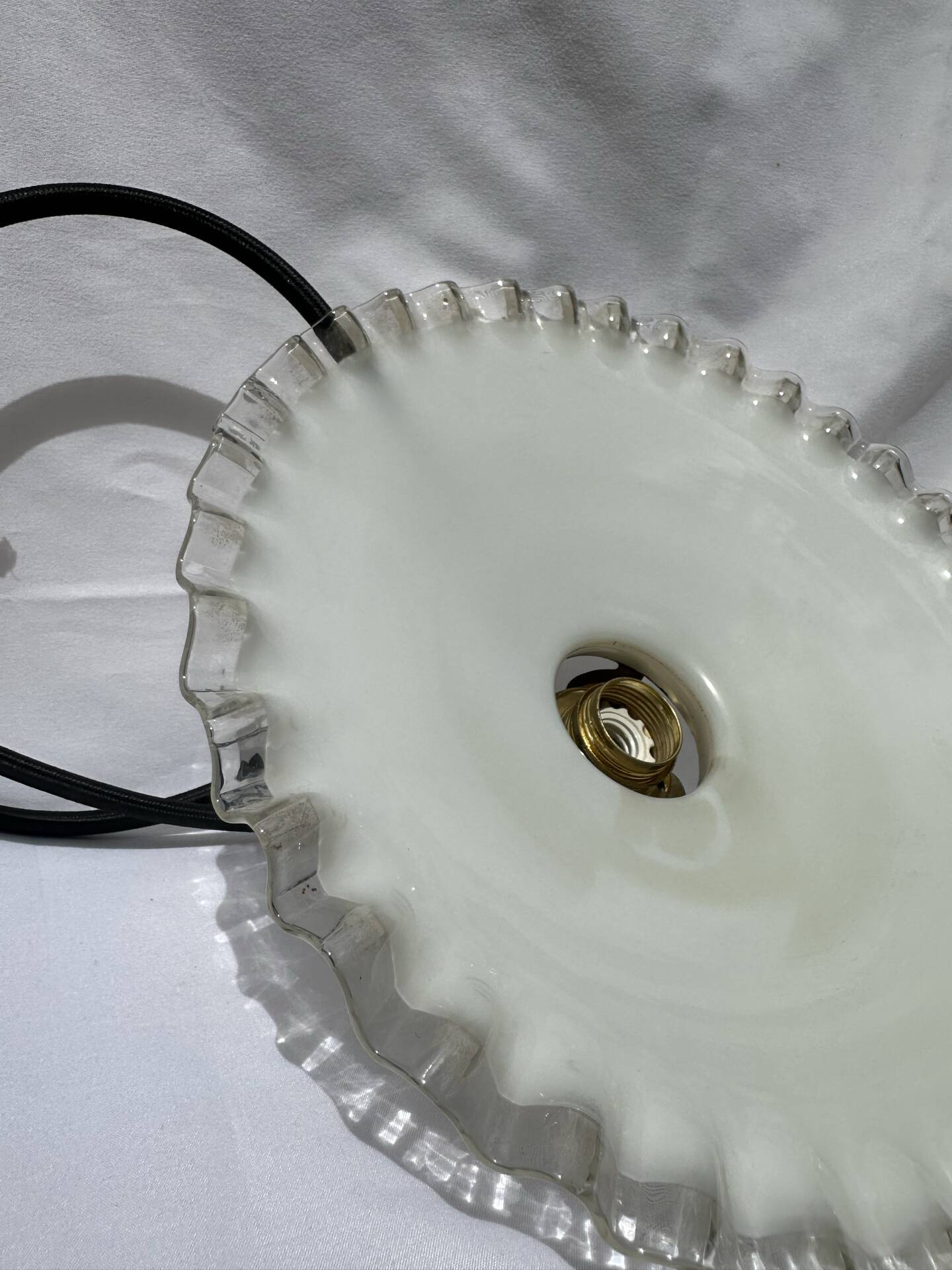 White opaline wavy suspension brass claw vintage lampshade