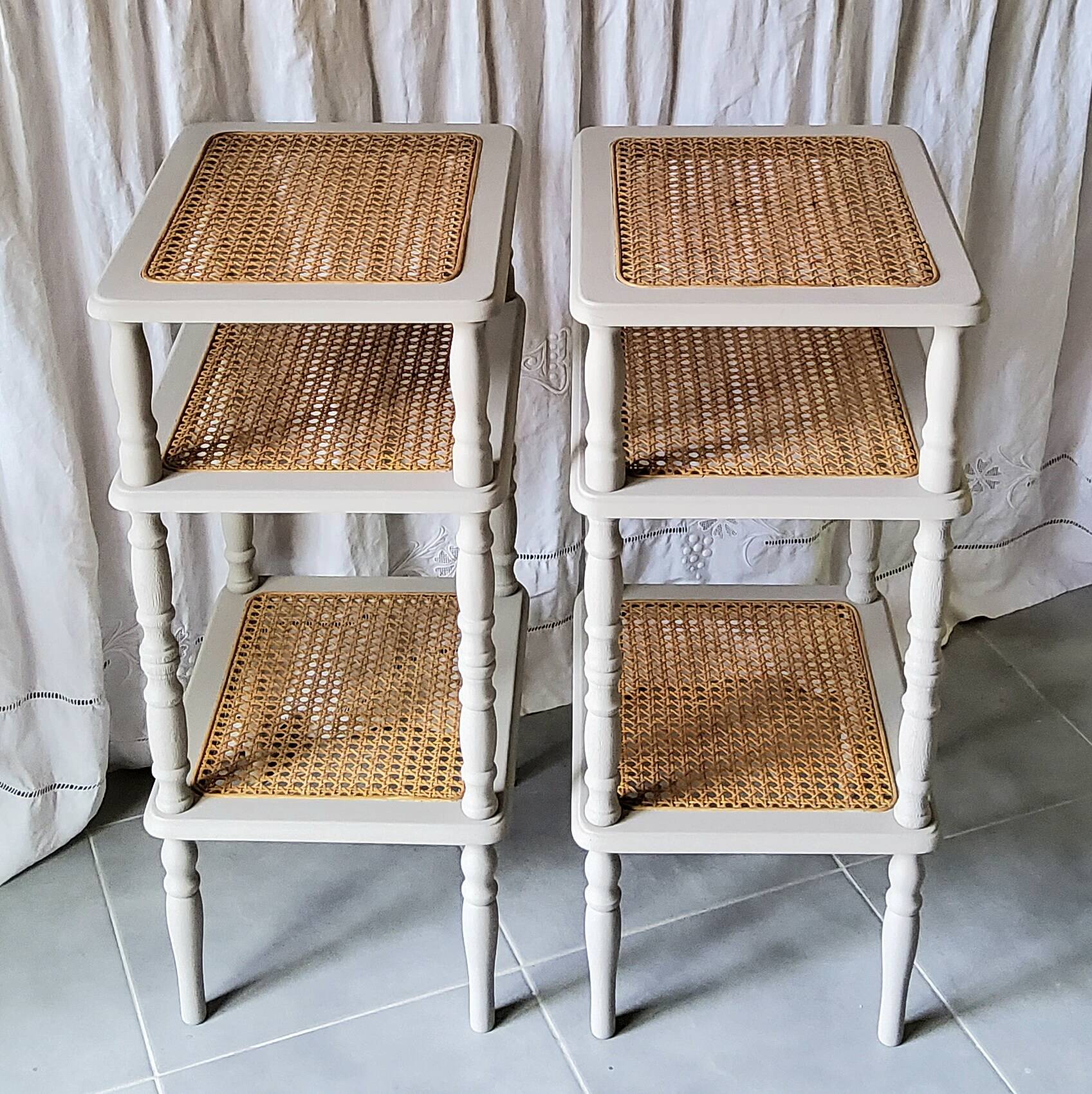Pair of caned dessert tables