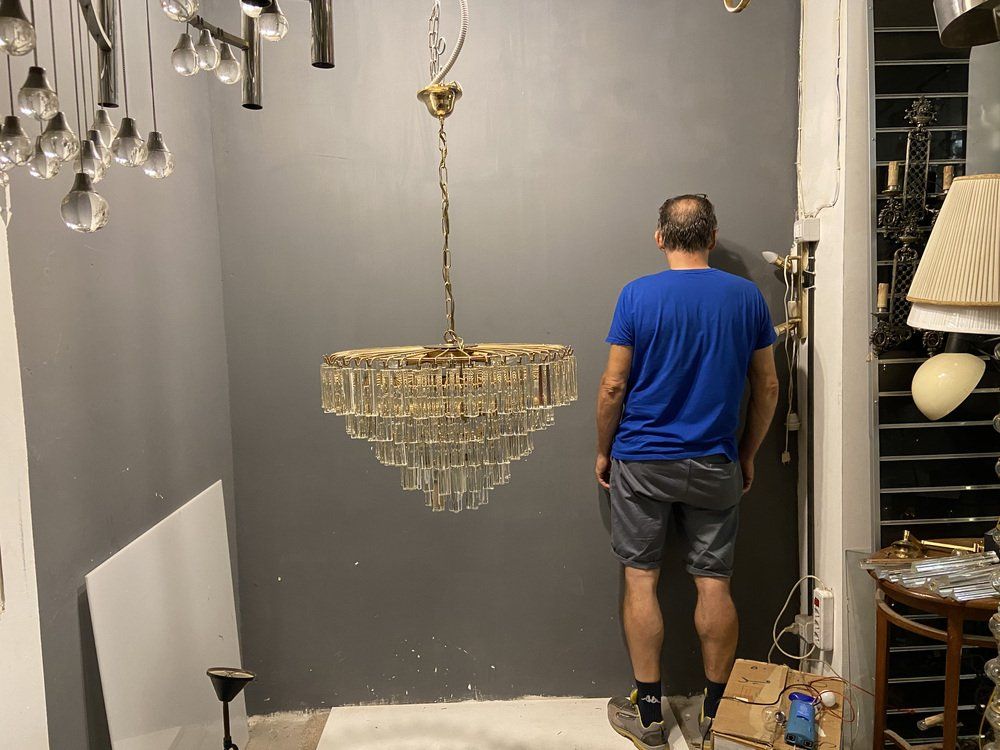 Italian murano glass prism triedri chandelier from venini