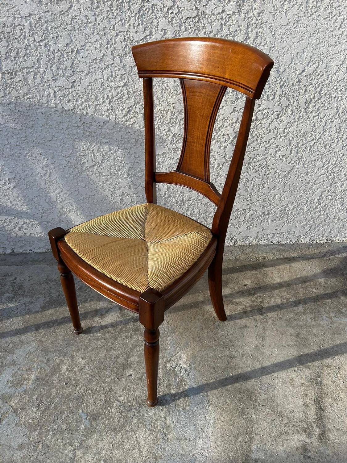 Set of 6 cherry wood chairs with straw seats