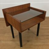 Modernist bedside table wood and glass 1950