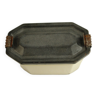 Enamelled metal lunch box - beige and black