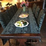 Monastery table - 9 chairs and 2 Louis XIII oak armchairs.
