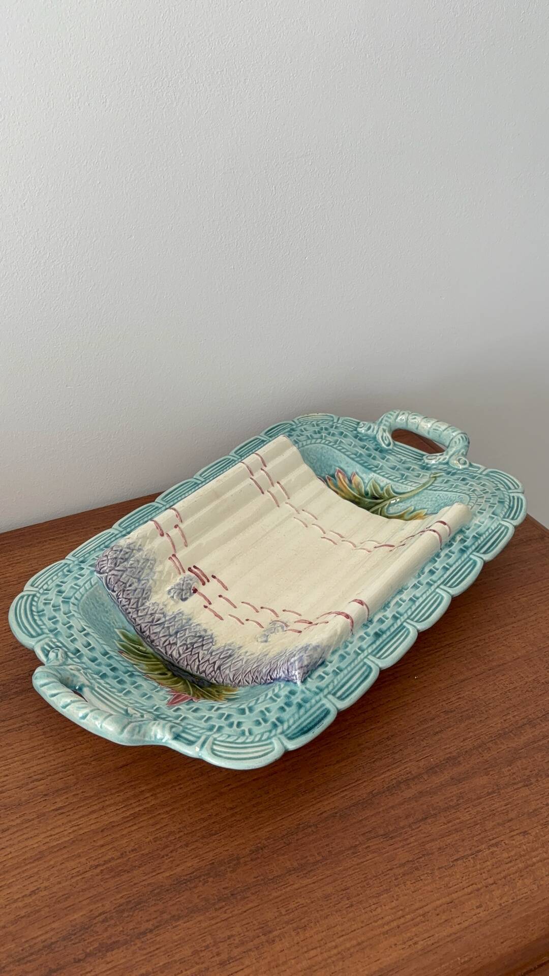 Vintage asparagus dish in faience barbotine – Large serving platter