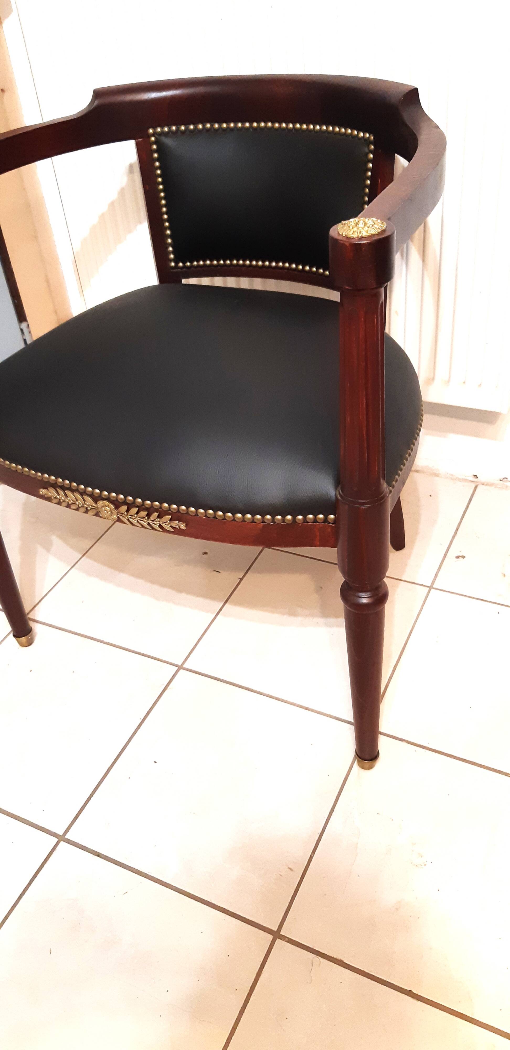 Louis XVI style office chair, mahogany, late 19th century, restored to new condition