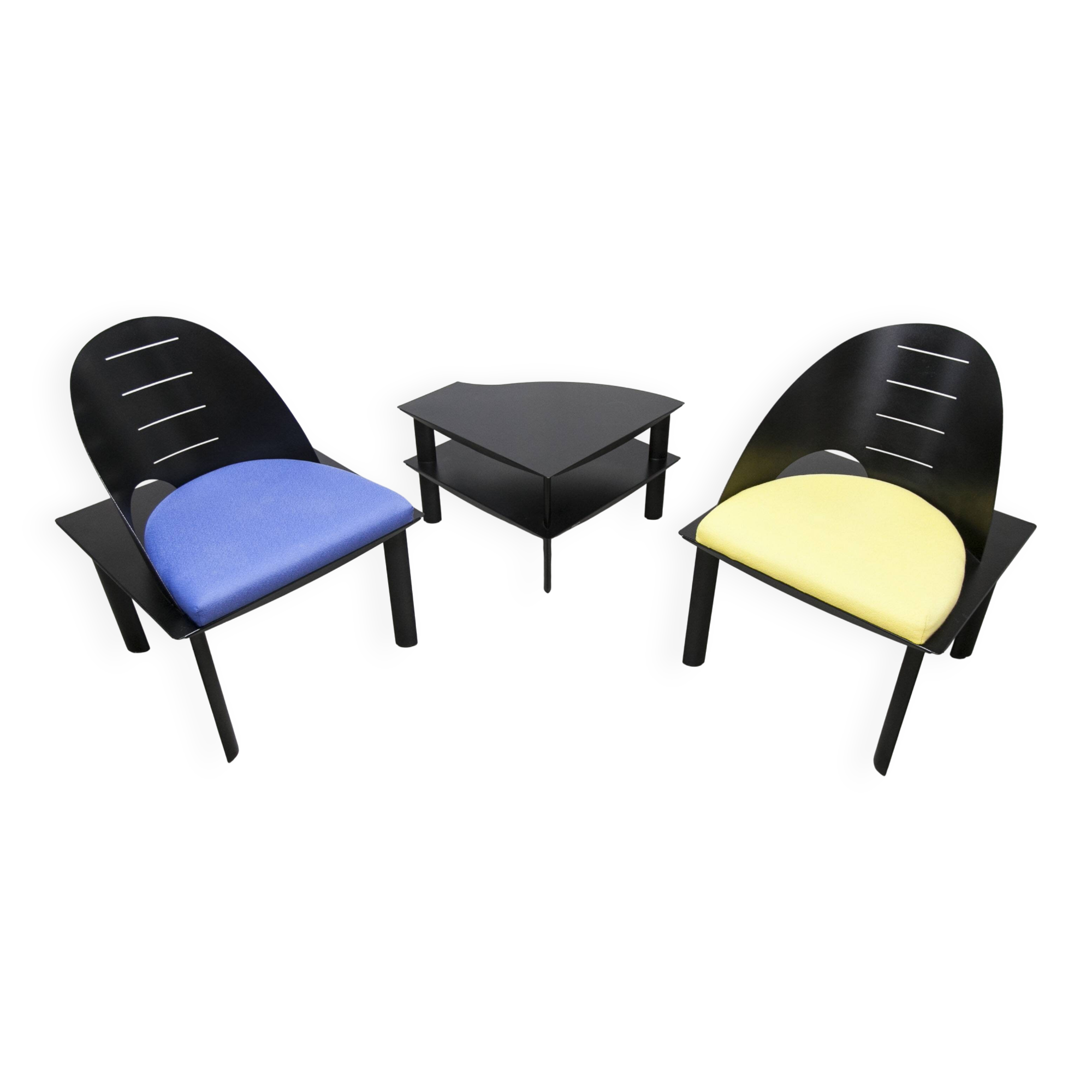 Set of 2 armchairs and coffee table designed by Patrice Bonneau, Genexco edition, 19