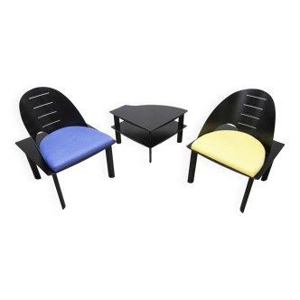 Set of 2 armchairs and coffee table designed by Patrice Bonneau, Genexco edition, 19