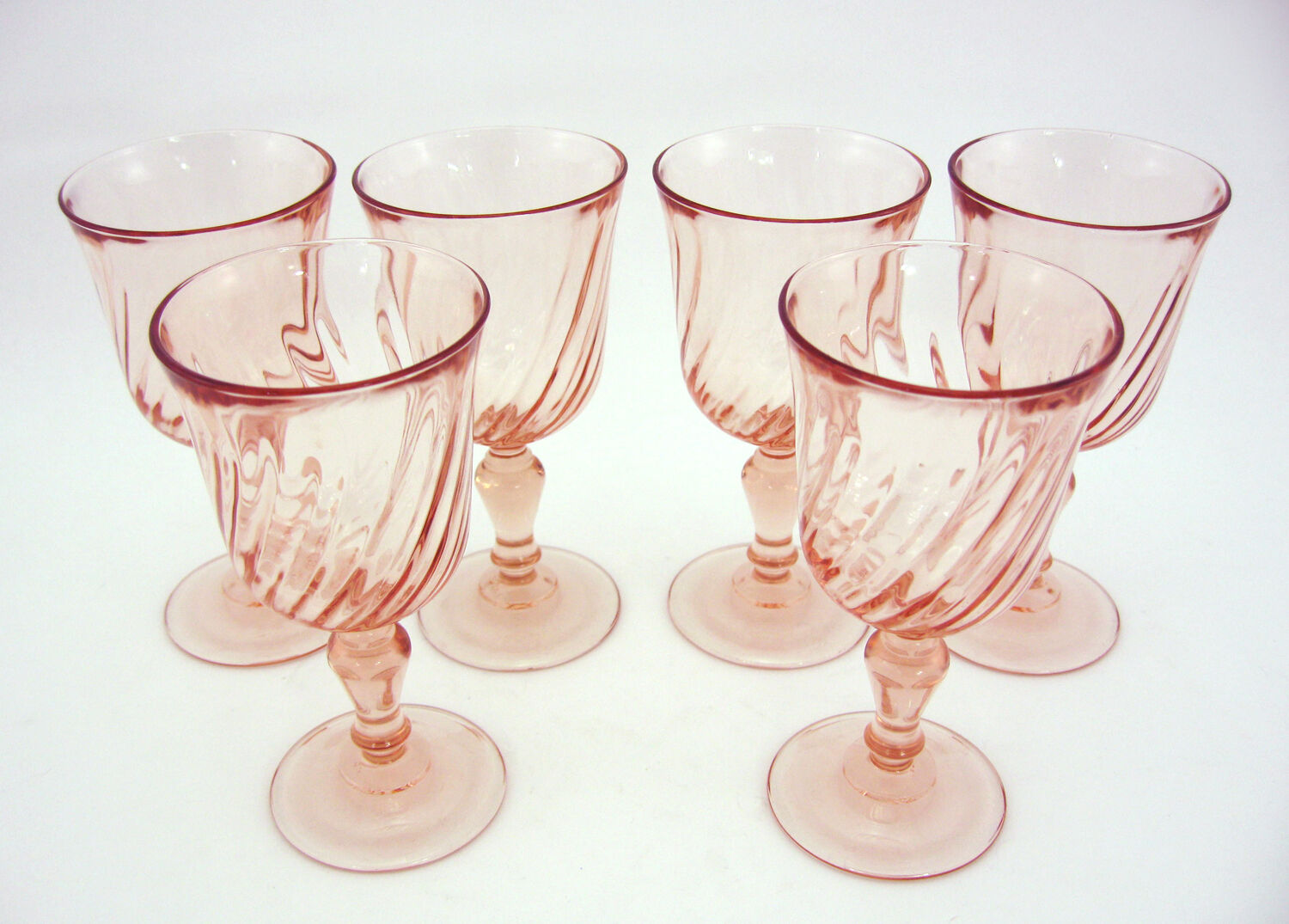 6 Stemmed Glasses In Powder Pink Twisted Glass Rosaline Luminarc Arcoroc France Vintage 80s Selency