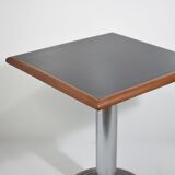 Square bistro dining table, wood, chrome and cast iron