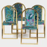 Set of four mid century Hollywood Regency dining room chairs with brass frame, 1970s