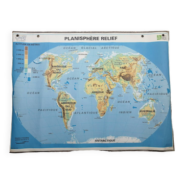 Old school MDI map: The world, political planisphere and relief.