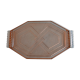 Plateau art deco en verre rose