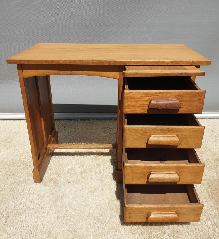Children's desk zazou 1940 oak and elm with glass slab