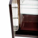 Meuble bar art-déco en macassar et miroir gravé à l'acide