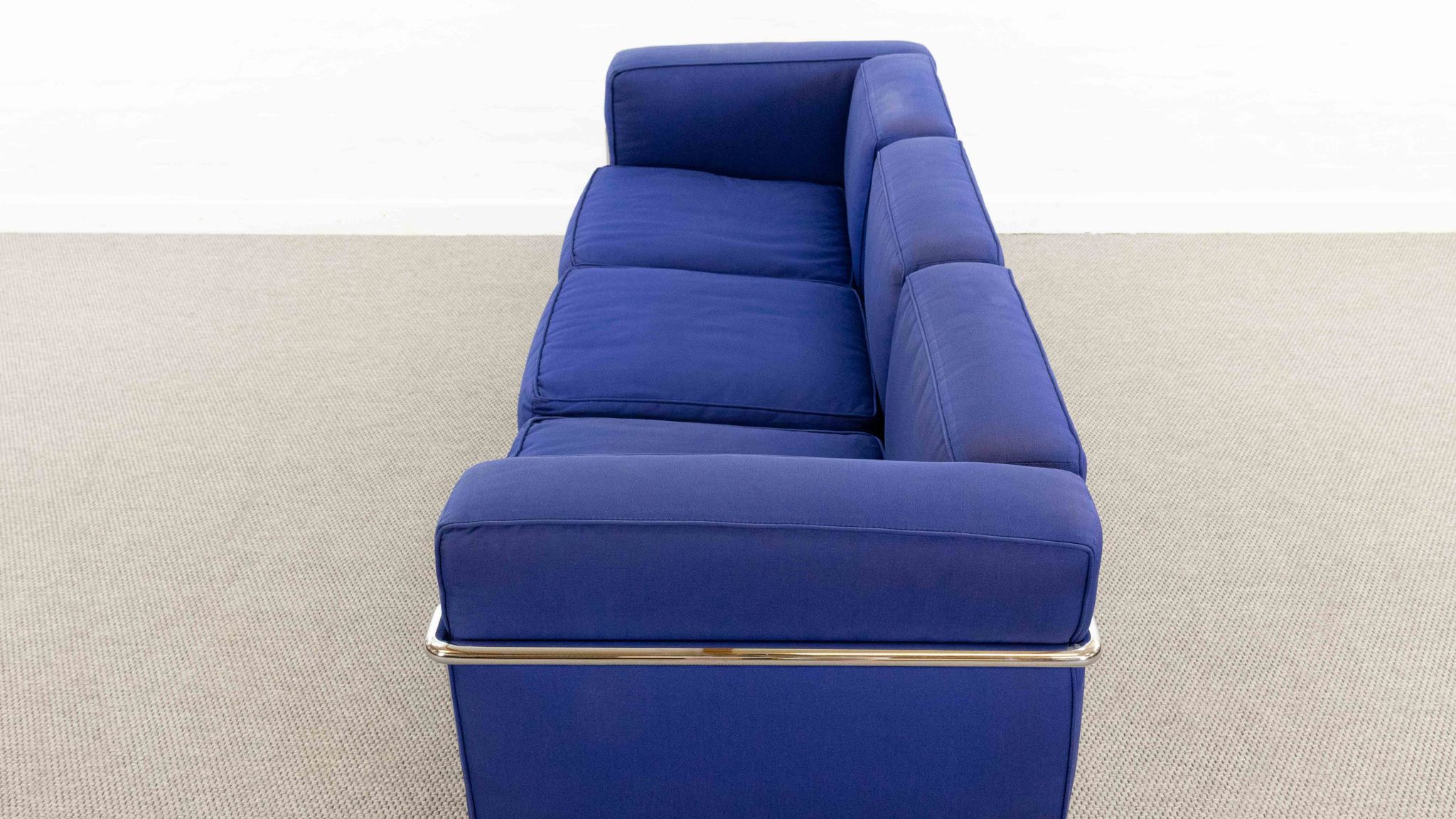 Cassina LC2 3seat Sofa by Charlotte Perriand, Le Corbusier and Pierre Jeanneret in blue fabrics