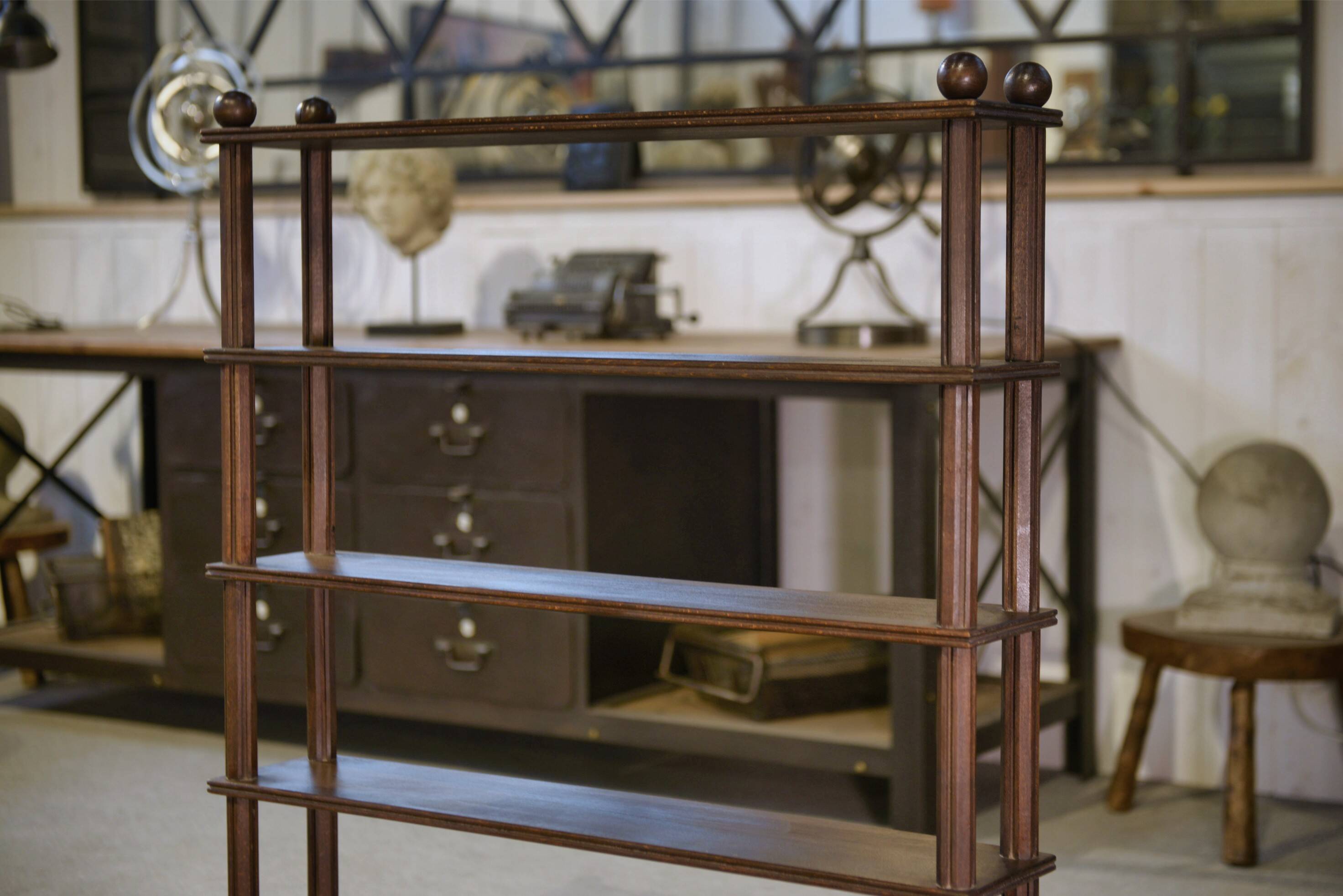 Beech shelf with ball feet, 1960s