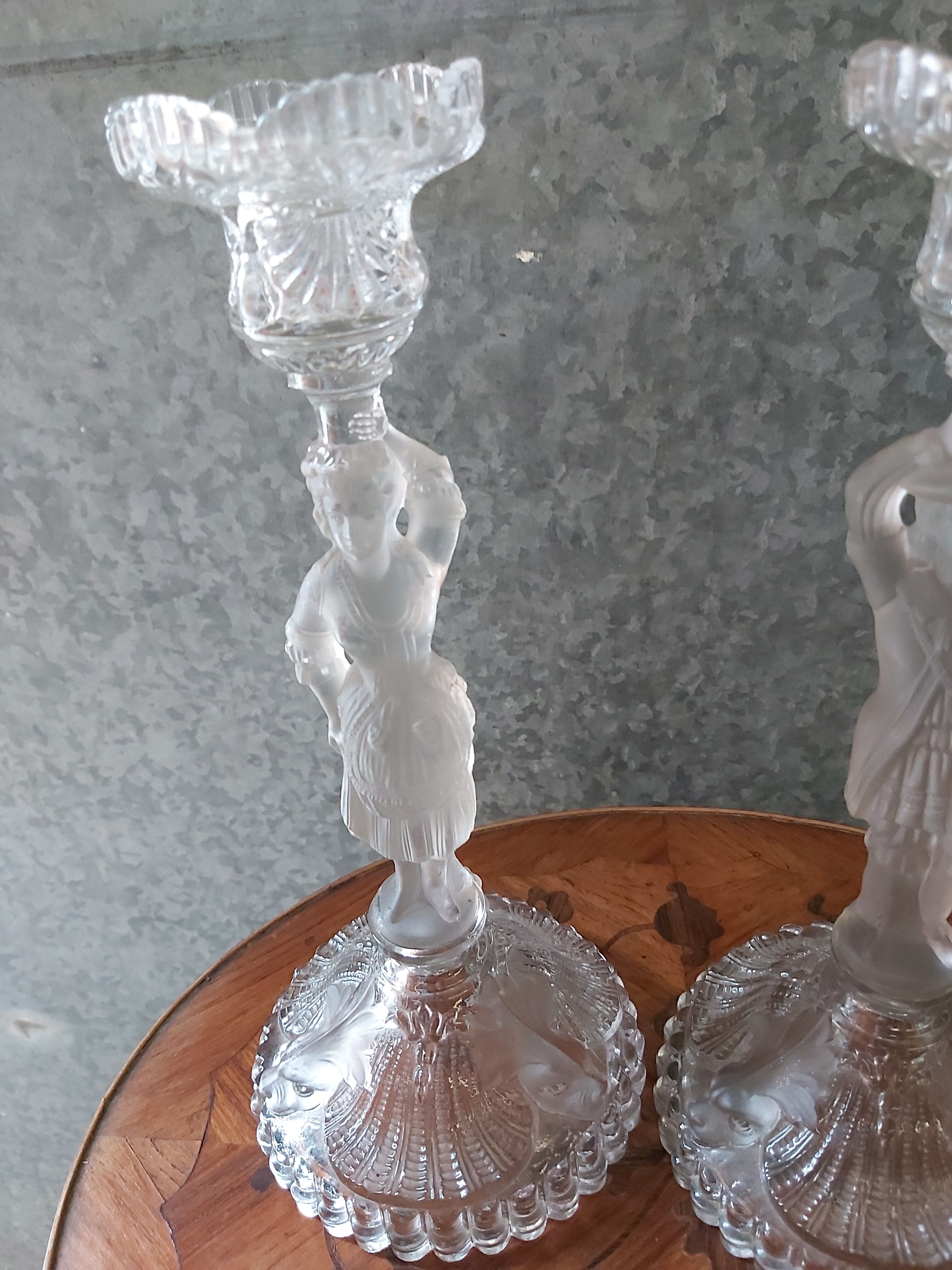 Pair of molded glass torque candlesticks