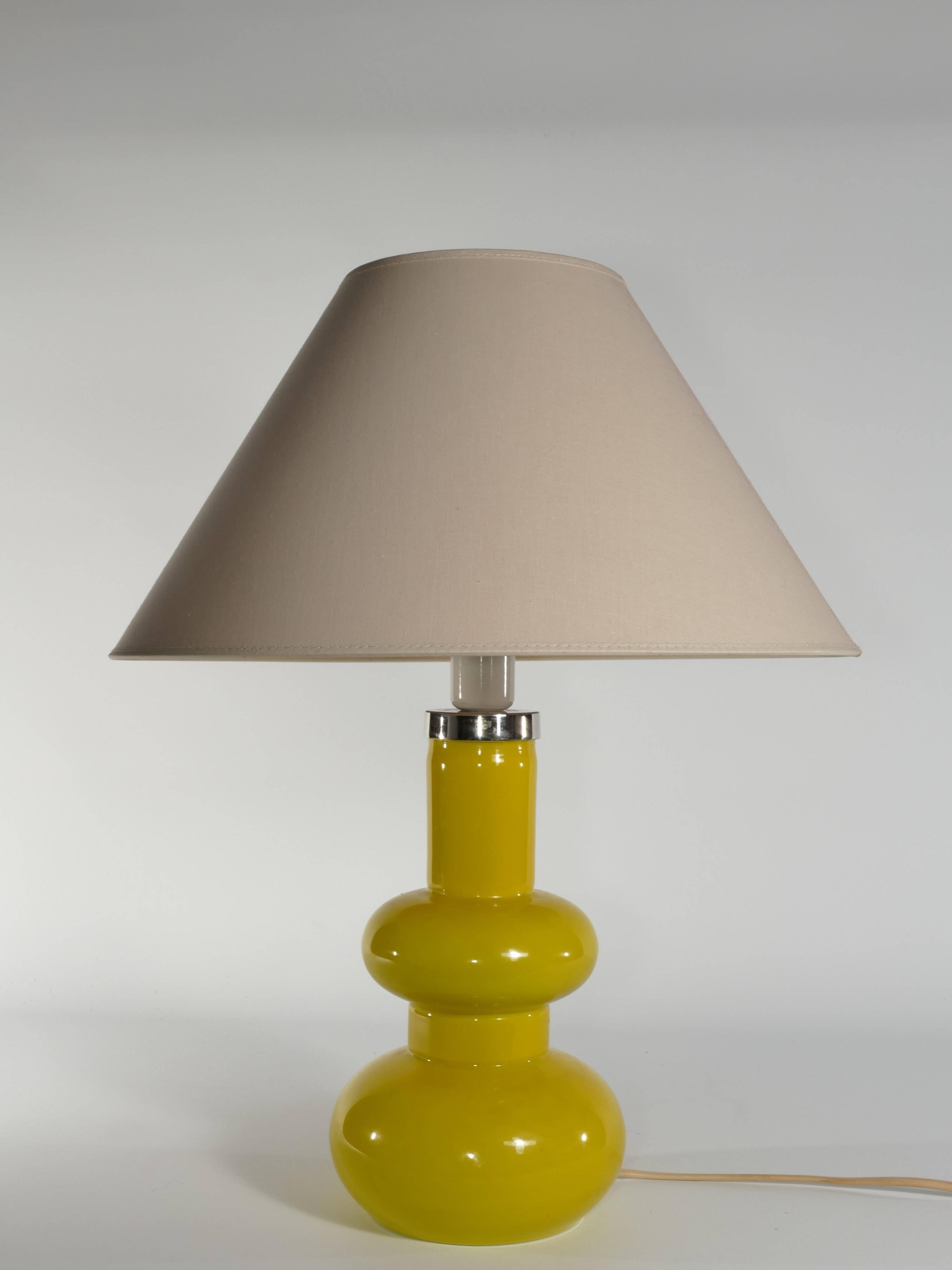 Mid-Century Modern Curvaceous Bright Yellow Glass Table Lamp by Orrefors, 1960s