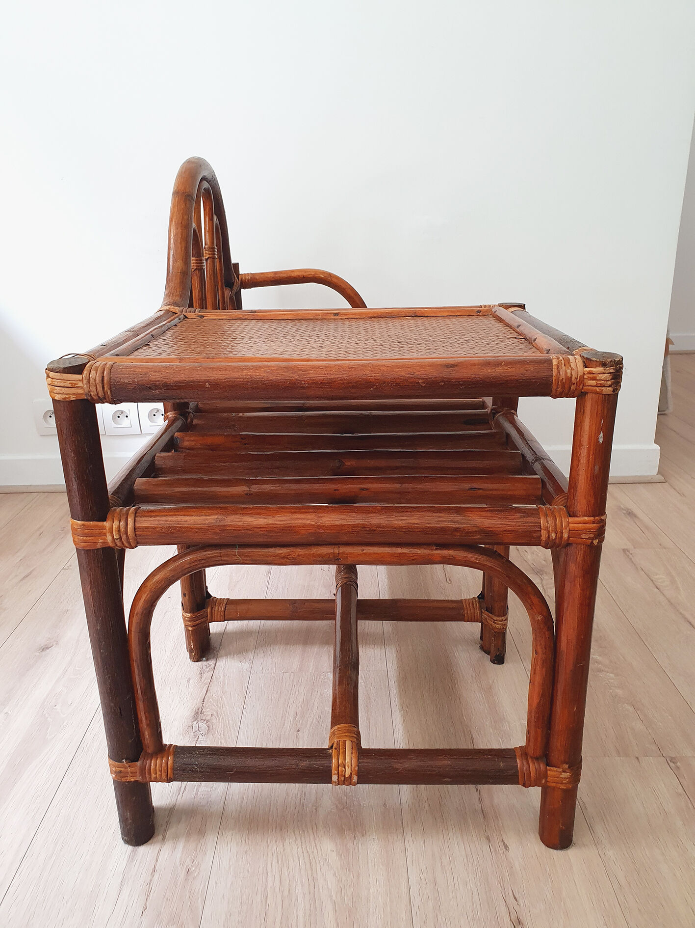 Fauteuil avec tablette en rotin & bambou - vintage