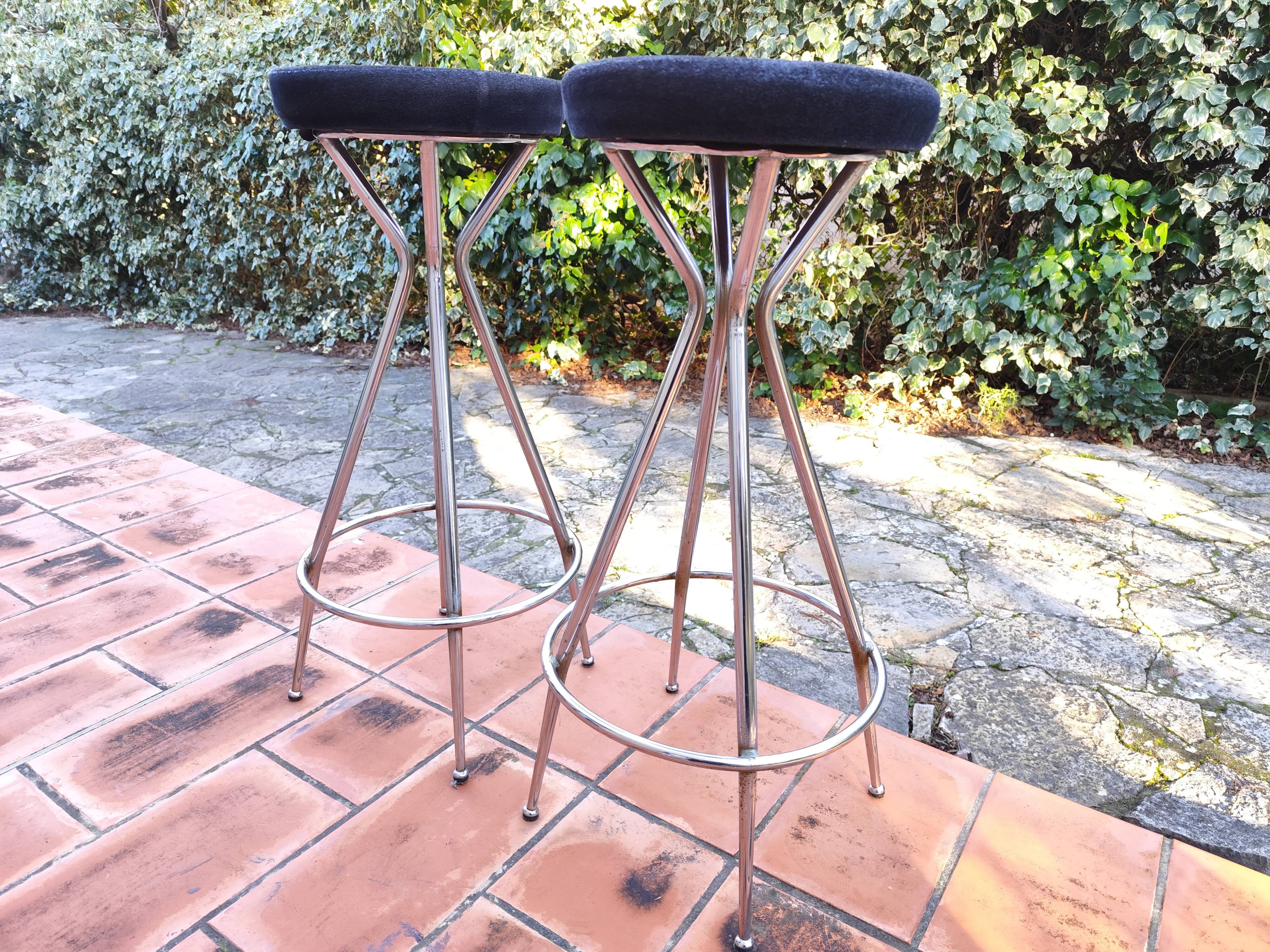 Pair of high stools Chrome Eiffel Vintage 60s