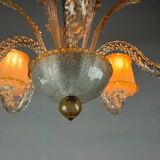 Venetian chandelier in colorless and gilded Murano glass circa 1950