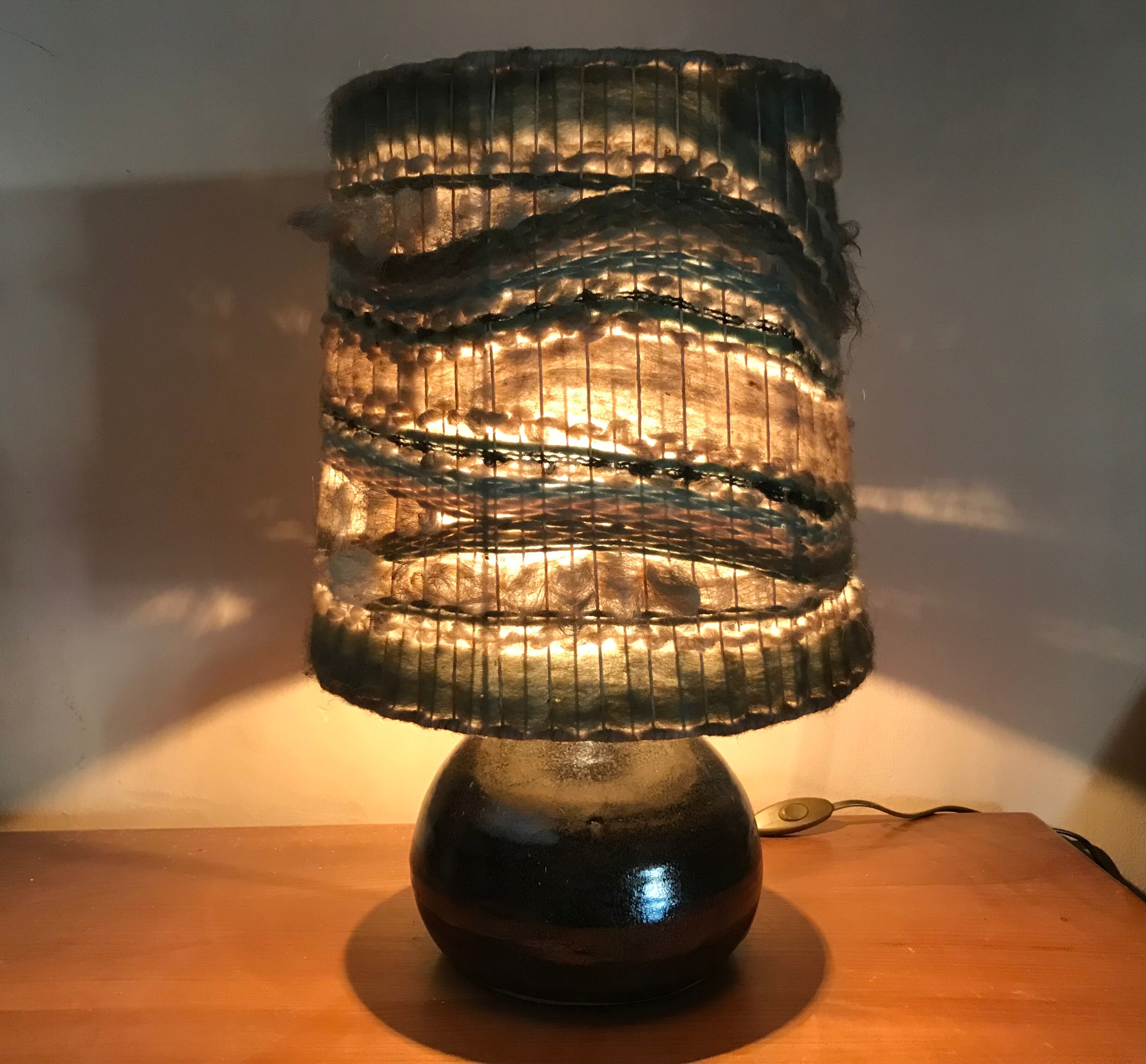 Stoneware lamp with its wool lampshade