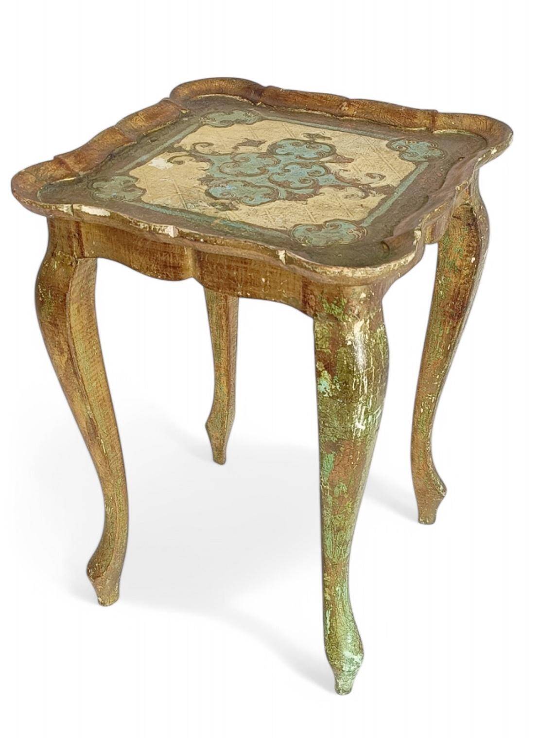 Rococo Revival Gilt Side Table, Light Turquoise, Italy, 1950s Design