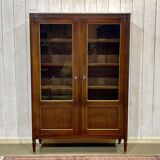 Louis XVI style bookcase in mahogany and marble top from the 70s