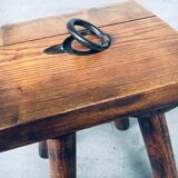 Brutalist Oak Stool, Belgium, 1950s