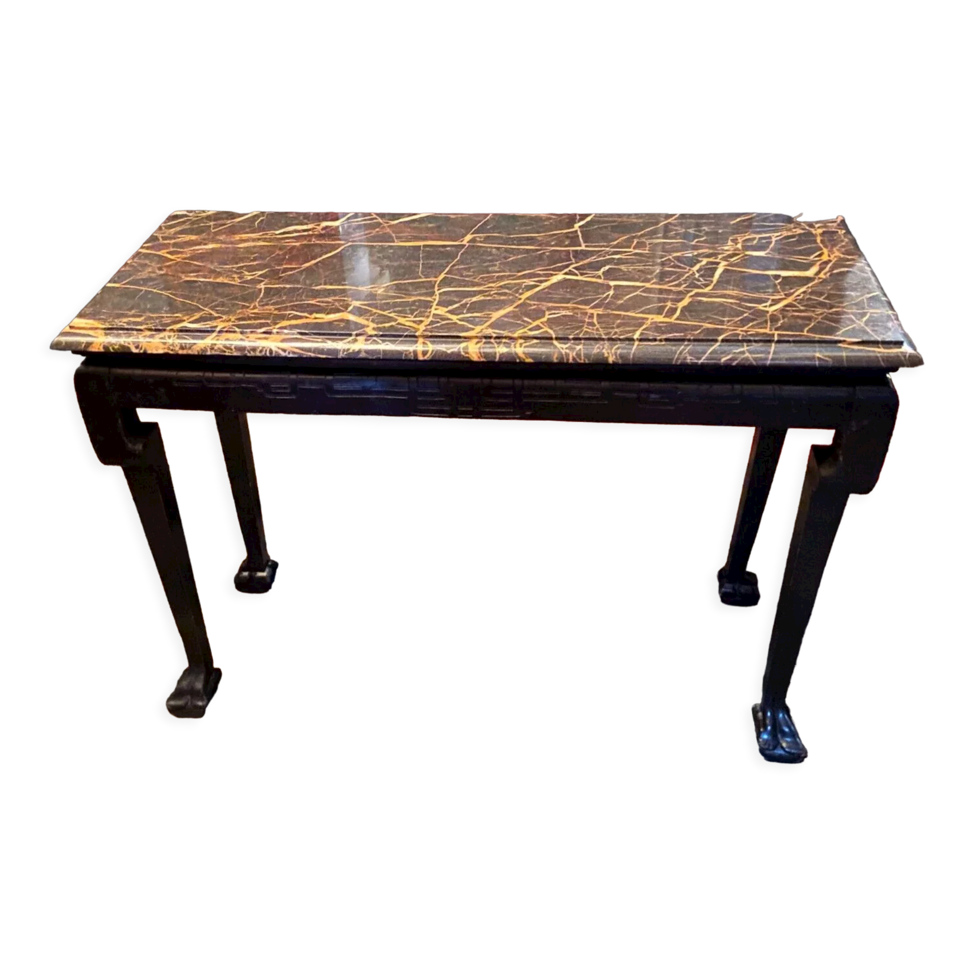 Console sofa back solid wood carved marble yellow vein Indochina late nineteenth