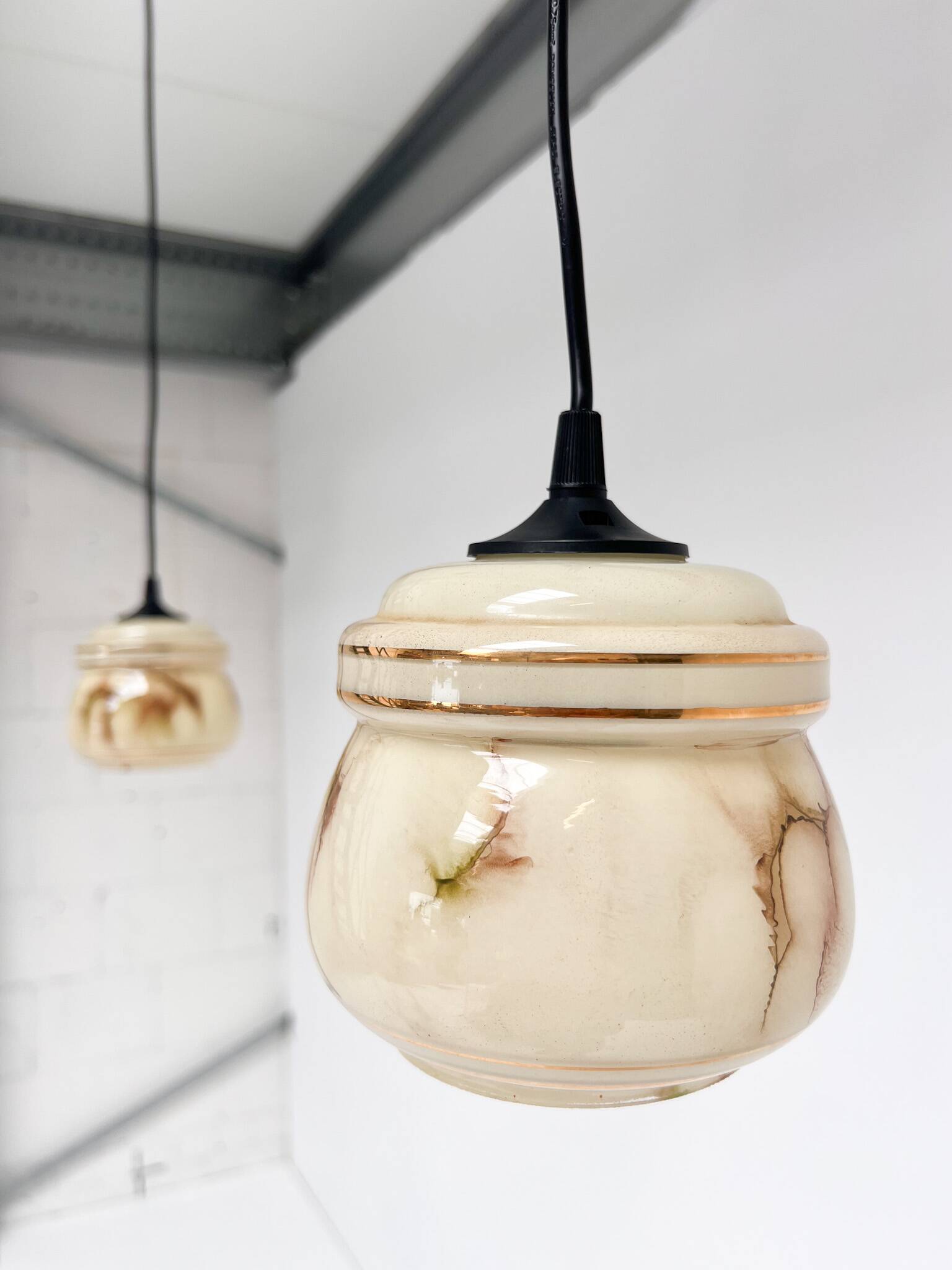 Set of 2 vintage ceiling lamps with marble pattern, 1960s