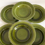 Assiettes Boch Trianon vert olive, années 60