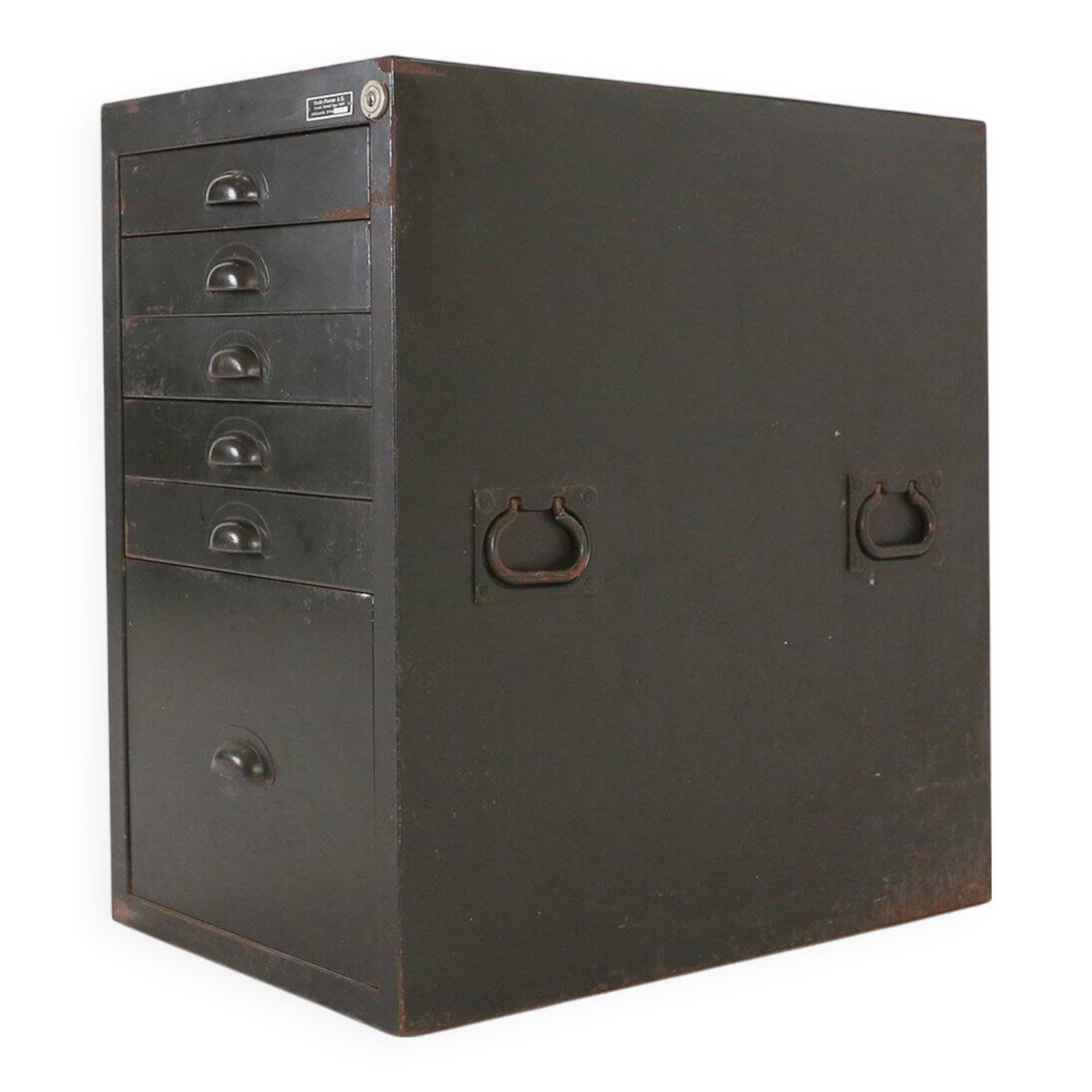 Classeur, commode militaire en métal vert, 1956