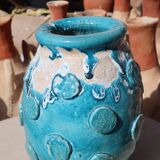 Vase / Cache Pot en Tamegroute bleu Turquoise Émaillé wabi-Sabi