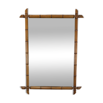 Grand miroir vintage en bois imitation bambou 102 x 75 cm – Esprit exotique